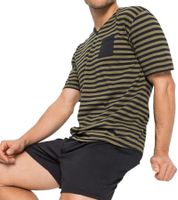 zweiteiliger Herren Pyjama Shorty-Set mit Brusttasche und Streifen kurzer Schlafanzug Baumwoll-Pyjama 957908 Schwarz/Oliv