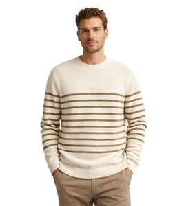 Stylischer ESPRIT Herren Pullover – Baumwoll-Strickpullover mit Streifen Rundhals-Sweater in Elfenbein/Khaki
