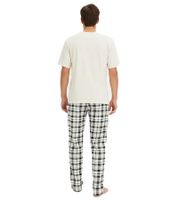 Men's Checkered Pyjama Set in Organic Cotton, Beige
