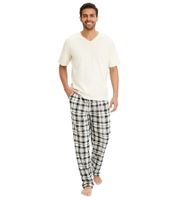 Men's Checkered Pyjama Set in Organic Cotton, Beige