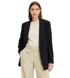 klassischer Blazer für Damen in Leinenoptik mit gestreiftem Futter Loose Fit 968952 Schwarz