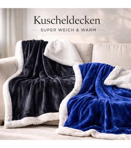 Wendbare Everlasting Comfort Plüsch-Sherpa-Fleecedecke Kuscheldecke 127 x 165 cm Blau und Schwarz