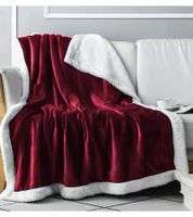 Wendbare Everlasting Comfort Plüsch-Sherpa-Fleecedecke Kuscheldecke 127 x 165 cm Blau, Schwarz, Weinrot und Schnee-Weiß