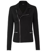 Asymmetrical Women's Biker-Style Shirt Jacket with Zipper, Knit Jacket 950216 Black