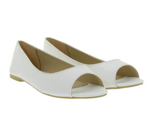 Bailarinas clásicas para mujer en piel sintética, zapatos de verano con punta abierta 936522 Blanco