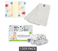 12er Sparpack Bambino Mio Baby Klein-Kinder Saugeinlage mit Stay-dry Oberschicht wiederverwendbare Stoffwindel-Einlage Weiß Einfarbig, Früchte-Print oder Tier-Print