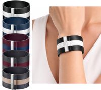 Trendy Calvin Klein women's genuine leather bracelet with a wide contrast stripe. Bracelet size XS (15cm) KJ9K in black, navy, red, or anthracite.