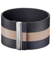 Trendy Calvin Klein women's genuine leather bracelet with a wide contrast stripe. Bracelet size XS (15cm) KJ9K in black, navy, red, or anthracite.