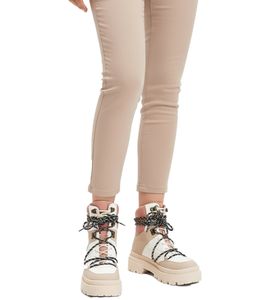 Modische Damen Stiefelette gefütterte Schnür-Boots Winter-Schuhe Desert-Boots 969448 Beige/Weiß/Rosa