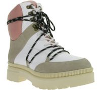 Modische Damen Stiefelette gefütterte Schnür-Boots Winter-Schuhe Desert-Boots 969448 Beige/Weiß/Rosa