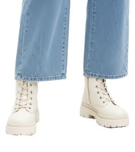 derbe Damen Winter-Stiefel Combat-Boots mit kleinem Plateau Schnür-Stiefelette 930964 Beige