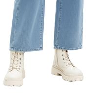 derbe Damen Winter-Stiefel Combat-Boots mit kleinem Plateau Schnür-Stiefelette 930964 Beige