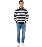 Elegante maglione da uomo ESPRIT in maglia con motivo a righe o a onde, girocollo, in cotone, blu scuro/bianco, grigio o blu