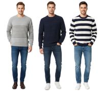Elegante maglione da uomo ESPRIT in maglia con motivo a righe o a onde, girocollo, in cotone, blu scuro/bianco, grigio o blu