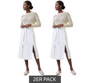 Lot de 2 jupes d'été romantiques pour femme, avec ceinture à nouer, jupe midi en pur lin blanc 905991
