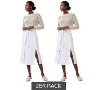 Lot de 2 jupes d'été romantiques pour femme, avec ceinture à nouer, jupe midi en pur lin blanc 905991