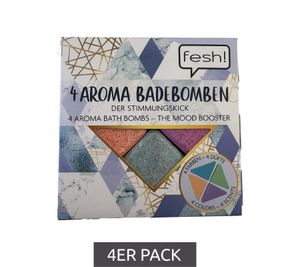 Lot de 4 bombes de bain aromatiques fesh! aux quatre couleurs et parfums différents - Accessoires de bain - Bien-être - Bleu/Violet/Orange/Jaune