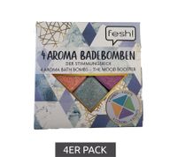 Lot de 4 bombes de bain aromatiques fesh! aux quatre couleurs et parfums différents - Accessoires de bain - Bien-être - Bleu/Violet/Orange/Jaune