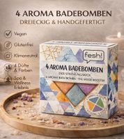 4-Pack fesh! Aroma Bath Bombs in Four Different Colors and Scents - Sustainable Bath Accessories - Wellness Blue/Purple/Orange/Yellow