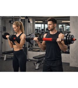 Adjustable ZERRO SPORT Dumbbell Set with Connecting Steel Tube, Long Barbells, Dumbbell Fitness Accessory, 20kg, Black/Red