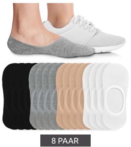 8 Pairs of eedor Women's Flat Ankle Socks, Invisible Non-Slip Cotton Socks, Size: L / EU 39-41, Sneaker Socks, Beige, White, Black, Heather Gray