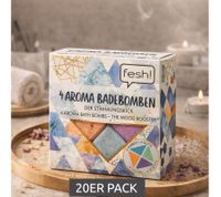 20-Pack fesh! Aroma Bath Bombs in Four Different Colors and Scents - Sustainable Bath Accessories - 20 x 40g Wellness Blue/Purple/Orange/Yellow