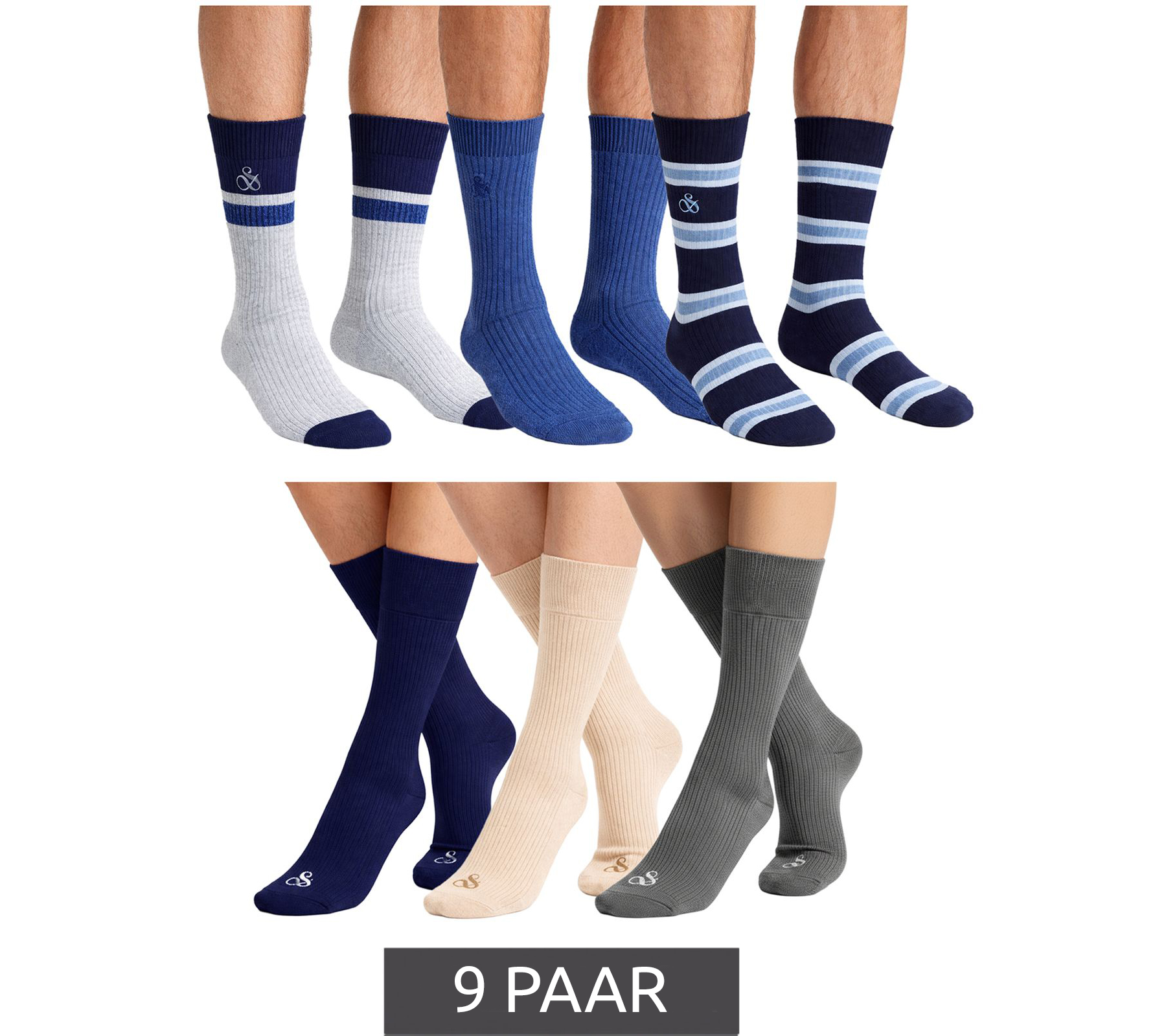 9 paia di calzini corti da uomo SCOTCH & SODA Amsterdam Everyday Socks Taglia unica / 41-46 in misto cotone grigio/blu navy/blu o misto rayon grigio/blu navy/beige
