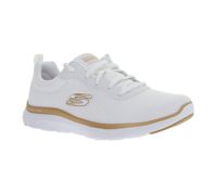 Baskets basses SKECHERS Flex Appeal 4.0 pour femme, amortissant les chocs, avec semelle intérieure Air-Cooled Memory Foam et logo, coloris blanc/or rose (149303-WTRG)