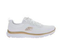 Baskets basses SKECHERS Flex Appeal 4.0 pour femme, amortissant les chocs, avec semelle intérieure Air-Cooled Memory Foam et logo, coloris blanc/or rose (149303-WTRG)