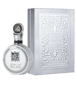 Refinado Lattafa Fakhar Platinum Unisex Eau de Parfum, una sensual fragancia corporal oriental para mujer y hombre, 100 ml, frasco plateado