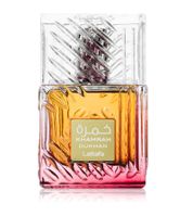 Profumo unisex orientale-speziato Lattafa Khamrah Dukhan in un elegante flacone - Eau de Parfum 100 ml Smoke Brown & Gold