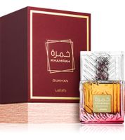 Profumo unisex orientale-speziato Lattafa Khamrah Dukhan in un elegante flacone - Eau de Parfum 100 ml Smoke Brown & Gold