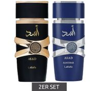 Set de Eau de Parfum y Fragancia Corporal Elegante para Hombre Lattafa Asad y Zanzibar, 100 ml cada uno, Negro