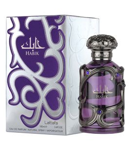 Eau de Parfum aromatica Lattafa Habik da uomo, fragranza corpo speziata alla lavanda, 100 ml, Nero