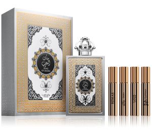 Eau de Parfum Lattafa King of Arabia, 100 ml unisex, dal design elegante, in un flacone dal design accattivante con 4 campioni di fragranza aggiuntivi (Argento e Oro)
