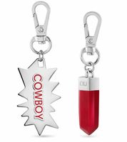 Ensemble de breloques Calvin Klein Downtown : Pendentifs en acier inoxydable avec résine contrastante et logo COWBOY - Accessoires de sac - 7 x 1,3 cm - Jaune, Rouge ou Bleu
