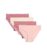 Slip da donna in cotone biologico, confezione da 4, lingerie in pizzo 957902 rosa chiaro/rosa/beige