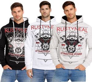 Cooler Hoodie für Herren Kapuzen-Pullover mit rockigem Print Sweater Sweatshirt 19148 Grau, Weiß oder Schwarz