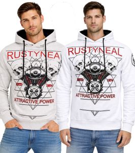 Cool Men's Hoodie with Rock-Style Print - Sweatshirt 19148 - Gray, White, or Black