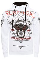 Cool Men's Hoodie with Rock-Style Print - Sweatshirt 19148 - Gray, White, or Black