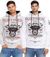Cooler Hoodie für Herren Kapuzen-Pullover mit rockigem Print Sweater Sweatshirt 19148 Grau, Weiß oder Schwarz