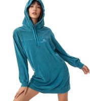 weiches KangaROOS Damen Samt-Kleid bequemes Haus-Kleid mit Kapuze Langarm-Kleid Petrolgrün