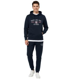 VINSON Men's Cotton Hoodie with Logo Print, Dark Blue