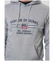 VINSON Men's Cotton Hoodie with Logo Print, Gray