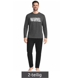 MARVEL Herren 2-teiliges Pyjama-Set mit MARVEL-Motiv Baumwoll-Pyjama Homewear bestehend aus Ober- und Unterteil Dunkelgrau/Schwarz