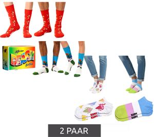 2 Pairs of Happy Socks Unisex Socks in a Gift Box with All-Over Print, Cotton Socks, Everyday Socks, Beach Red/Blue/Multicolor or Ice Cream White/Multicolor