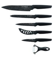 Ensemble de 5 couteaux ROYALTY LINE avec éplucheur, revêtement marbré : couteau de chef, couteau à pain, couteau d'office, couteau à pizza, couteau d'éplucheur, ustensiles de cuisine RL-MB5N Noir