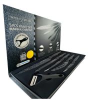 Ensemble de 5 couteaux ROYALTY LINE avec éplucheur, revêtement marbré : couteau de chef, couteau à pain, couteau d'office, couteau à pizza, couteau d'éplucheur, ustensiles de cuisine RL-MB5N Noir