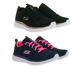 SKECHERS Graceful Women's Low-Top Sneakers with Memory Foam and Metallic Logo Patch Sports Shoes 12615 in Black/White/Gold or Blue/Pink/White