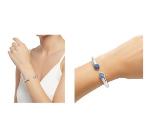 Stilvolles Calvin Klein Damen Edelstahl-Armband mit funkelnden Kristallen Arm-Schmuck Handgelenk-Schmuck Größe XS KJ8YMF040 in Silber oder Silber/Blau
